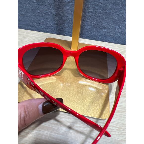 Fashion Women Retro Rhinestone With LV Initials Sunglasses Red - Picture 9 of 10